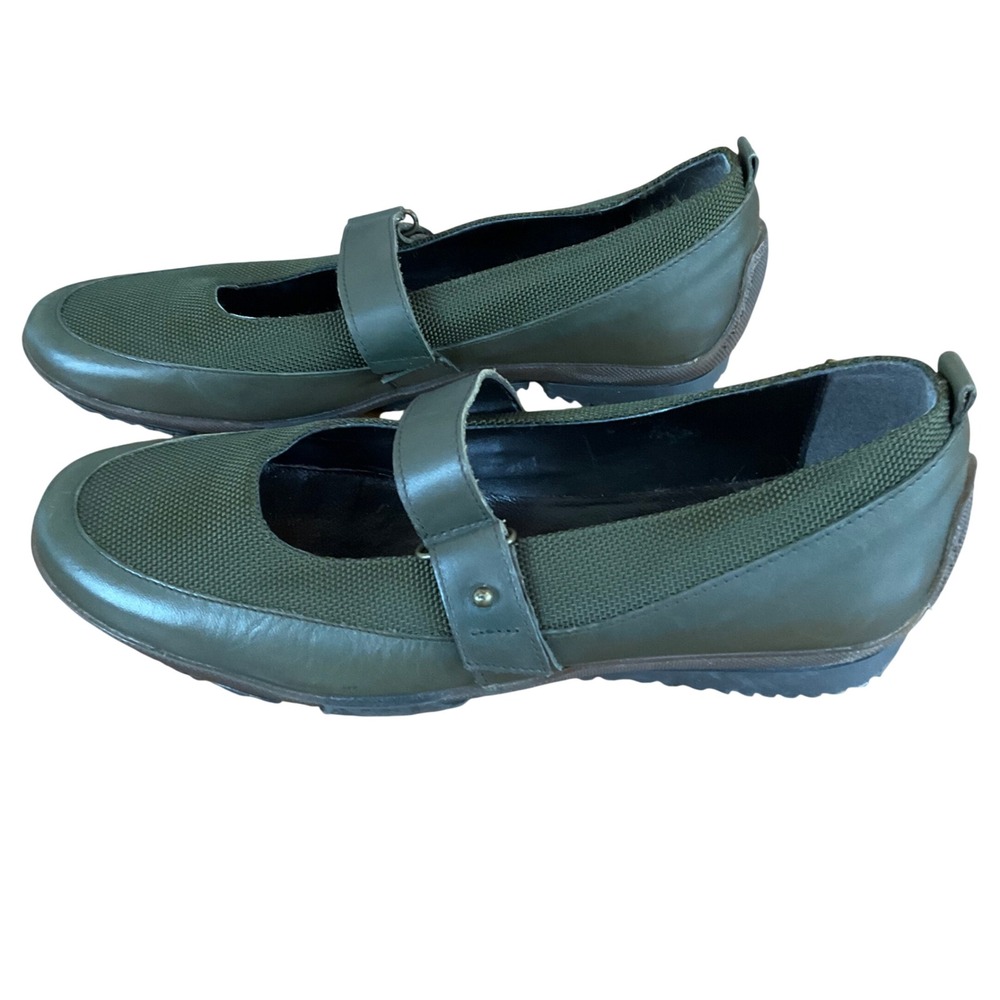Oliver Mary Jane Flats‎ Womens 38 Green Leather Mesh Strap Made in Italy